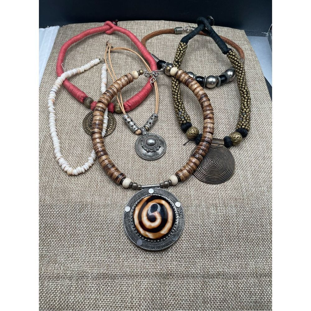 Not So Mystery Bundle of 6 Necklaces For Resell Mixed Boho Tribal Wood Metal